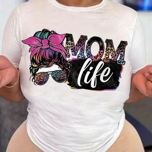 Mom Life Print T-Shirt, Short Sleeve Crew Neck Casual Top For Spring & Summer,